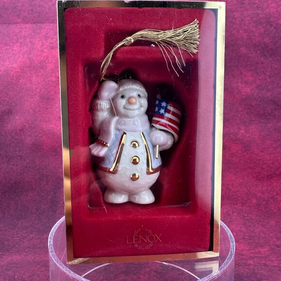 LENOX PATRIOTIC SNOWMAN 4" PORCELAIN CHRISTMAS TREE ORNAMENT, HAND PAINTED - Picture 3 of 8